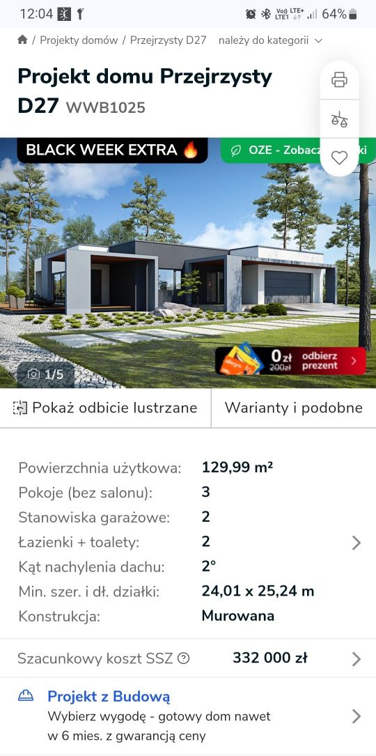 Projekt domu Przejrzysty D27 lustrzane odbicie