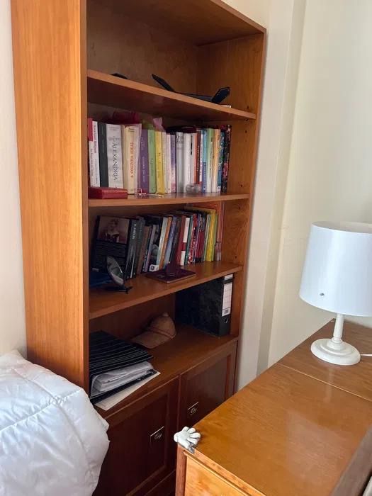 Cama, estante e secretária
