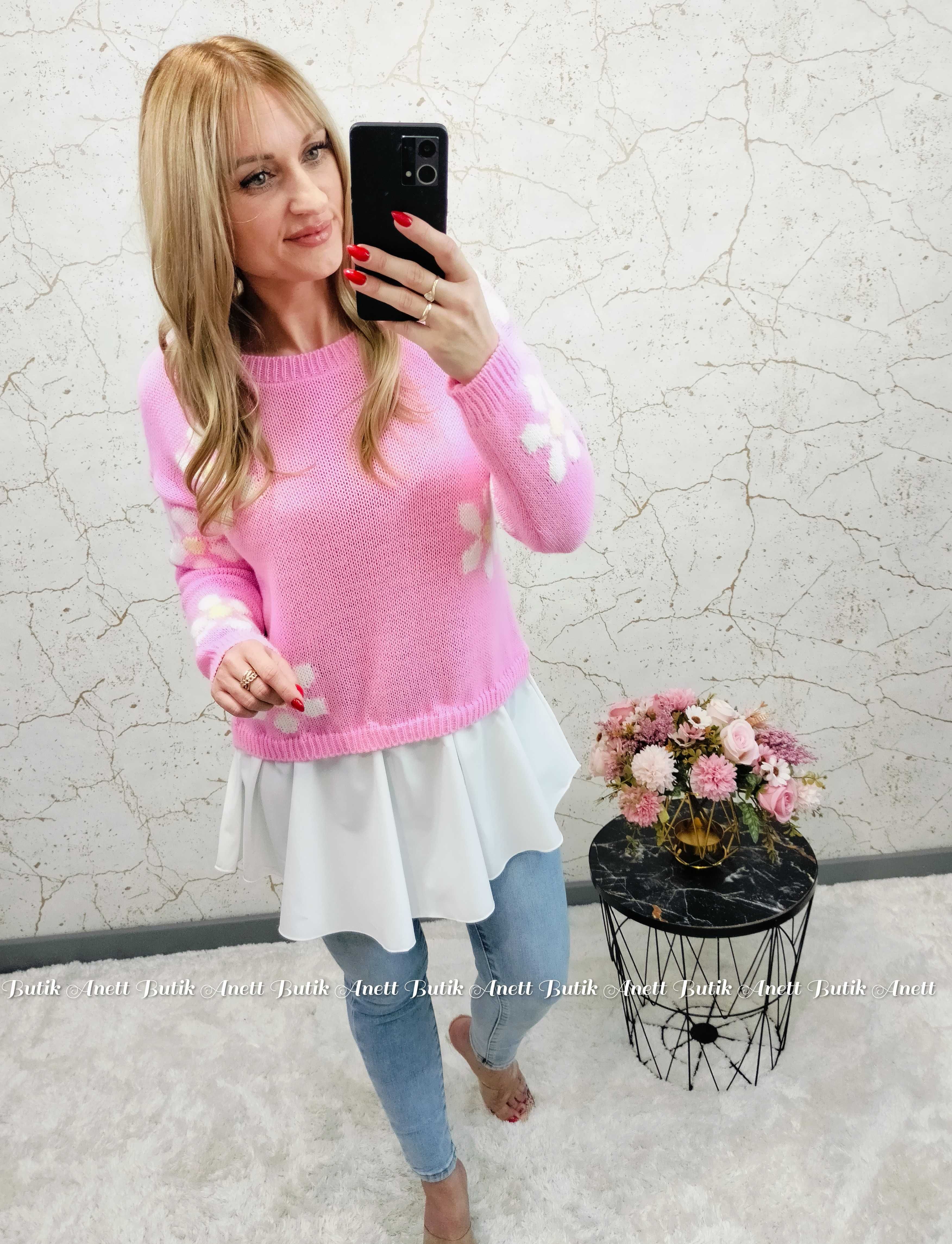 Sweterek w Kwiaty Różowy Dół koszula