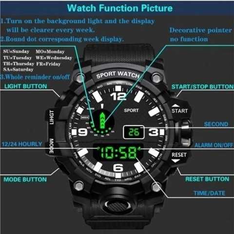 Męski zegarek LED - odporny na wstrząsy, styl militarny sportowy
