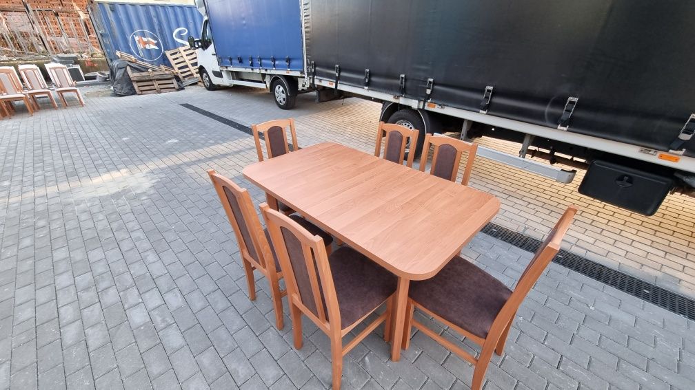 Nowe: Stół 80x140/180 + 6 krzeseł, OD RĘKI, olcha + brąz, dostawa PL