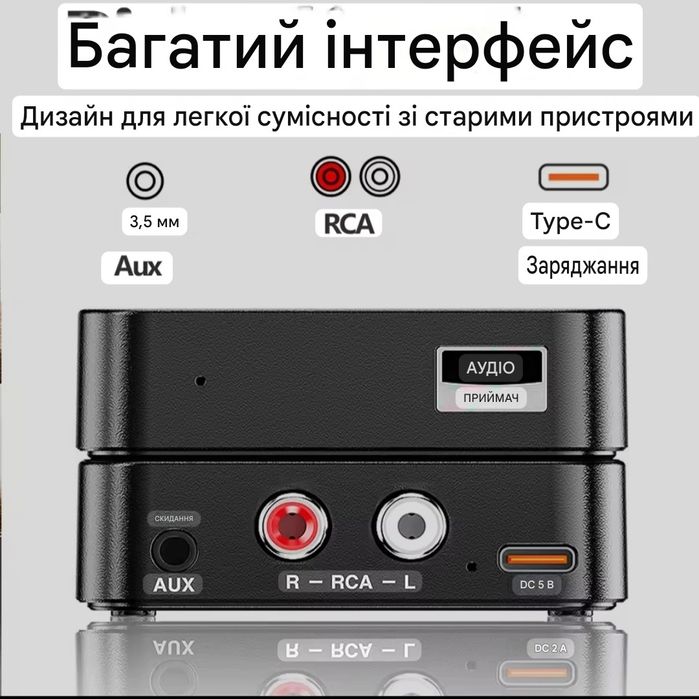 Bluetooth 6.0 аудіоприймач AUX + RCA для підсилювача, музичного центру