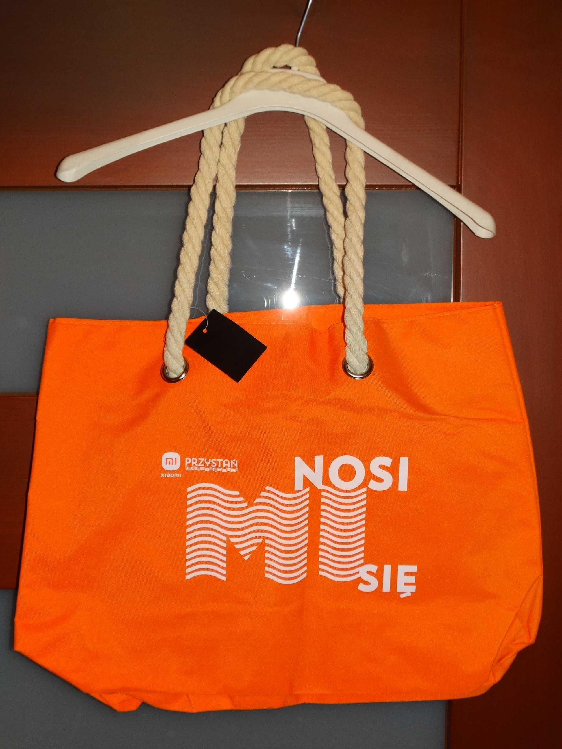 Duża pomarańczowa torba na lato z napisem "Nosi mi się" shopper Xiaomi