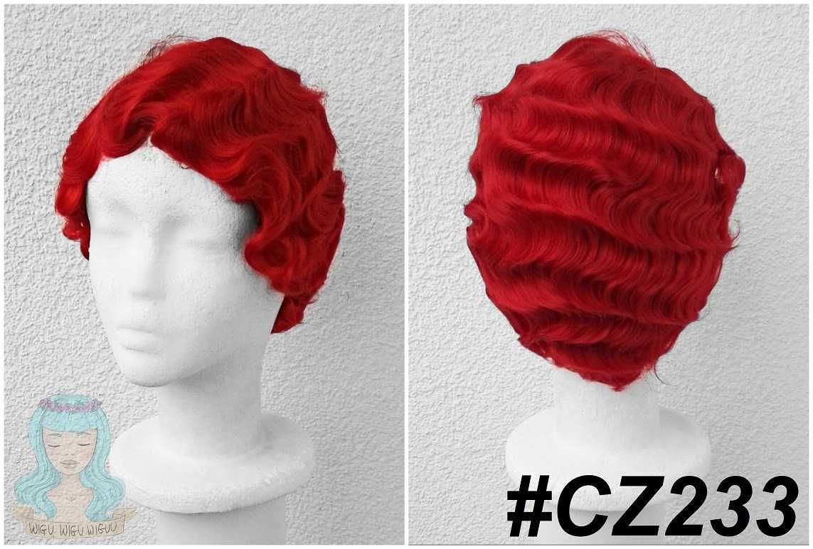 Krótka czerwona falowana peruka lata 20ste 30ste cosplay wig