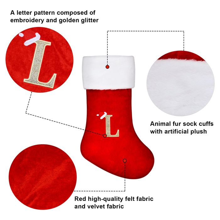 Skarpeta świąteczna 45cm czerwona z literką E na Boże Narodzenie