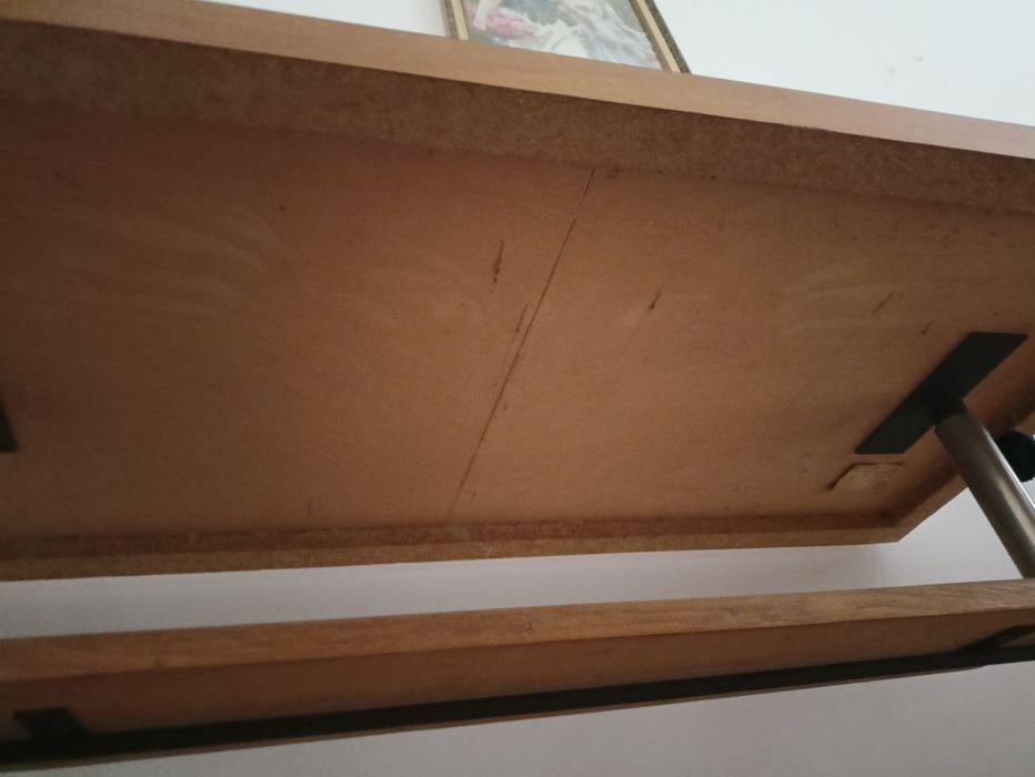 Stolik kawowy PRL „Kalwarianka”, lata 70., blat z szachownicą