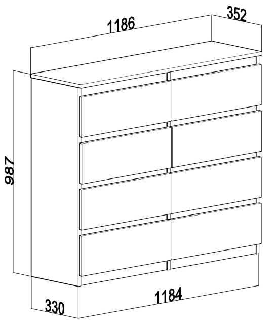 komoda z 8 szufladami 120cm w kolorze białym oraz sonoma | Mat