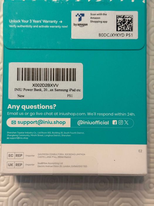 INIU Carry P51-E2 Power Bank 22.5W Smallest 20000mAh