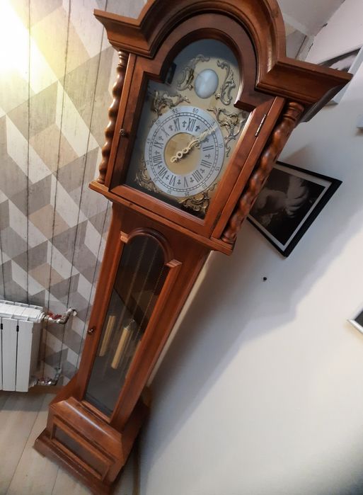 Piękny stary zegar stojący kwadransowy FHS Germany sygnowany niemiecki