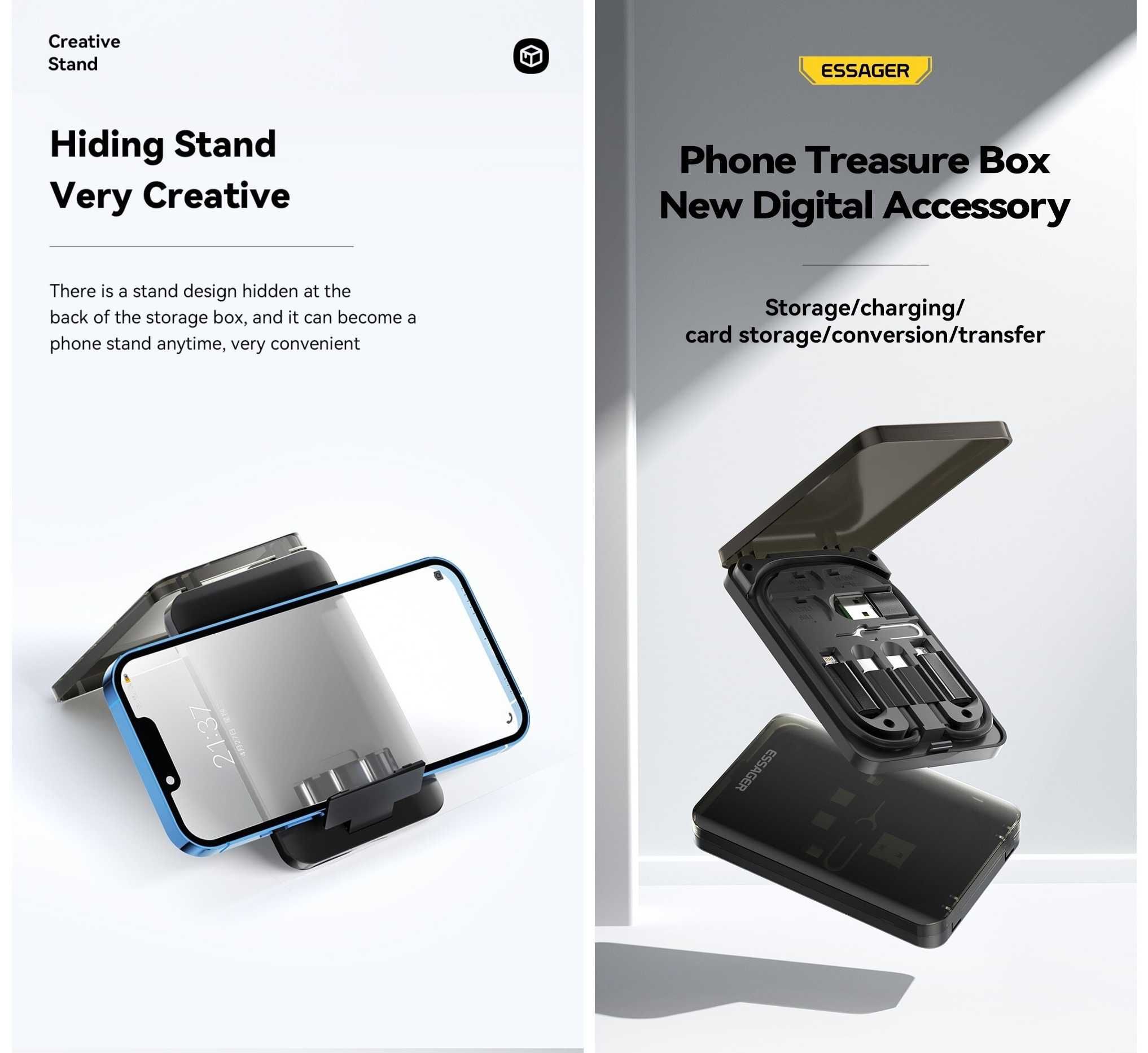 Essager 4in1 органайзер для SIM карт, кабелів USB / Type С / Lightning