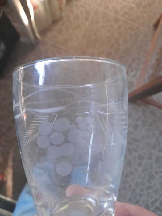 Garrafa Lisa em Vidro + 6 Copos Lapidados ( Muito Antigo )