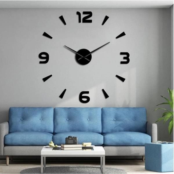 Zegar Przyklejany Nowoczesny Na Ścianę 3D Cichy  120 cm Czarny Ścienny