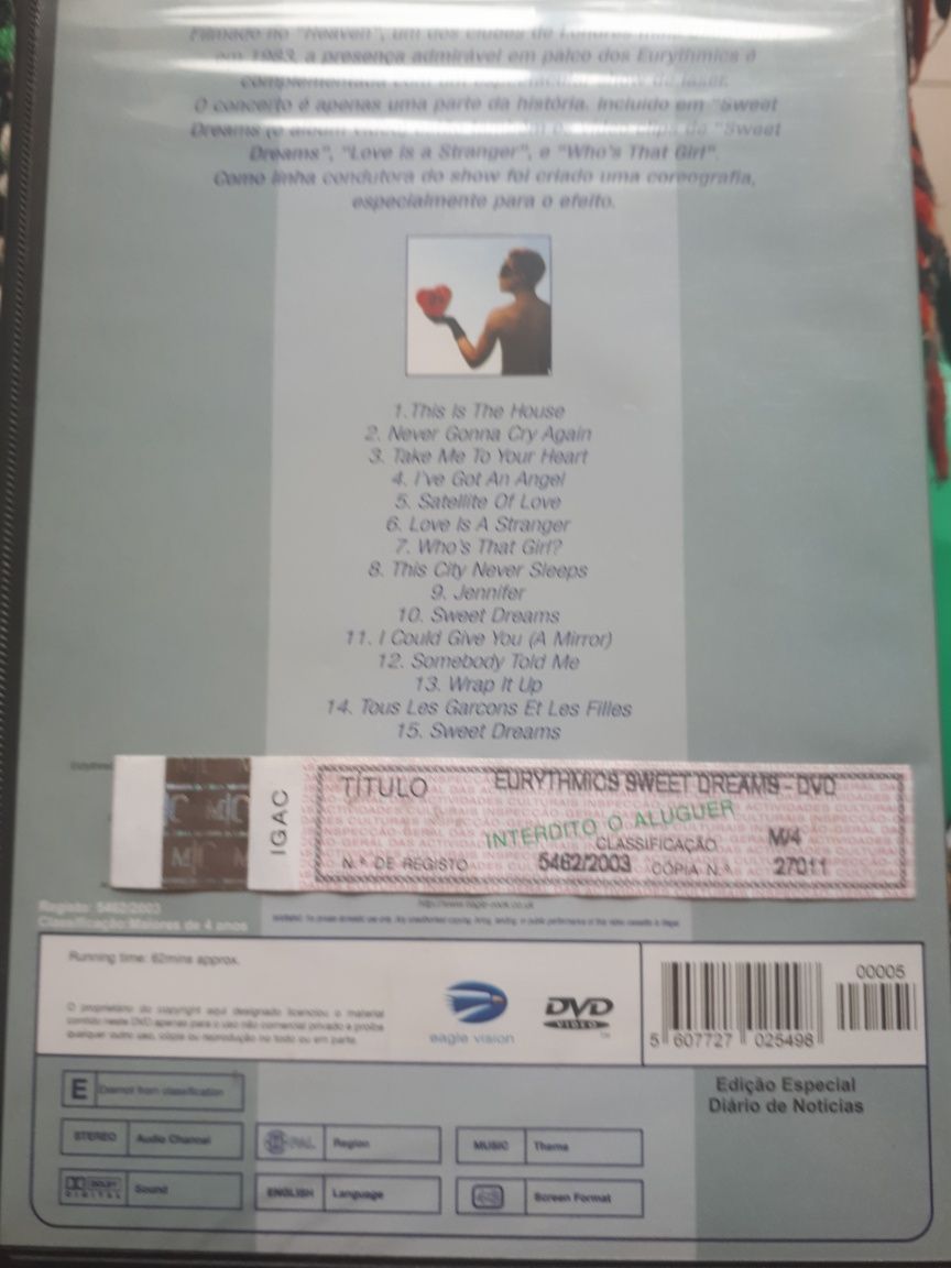 DVD - Eurythmics Sweet Dreams Live in heaven Clube NOVO SELADO