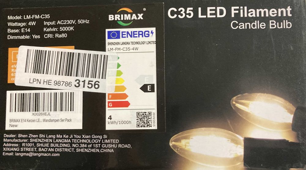 Żarówki LED BRIMAX E14 4W  ściemnialne -świecowych żarnik 5 SZT ciepła
