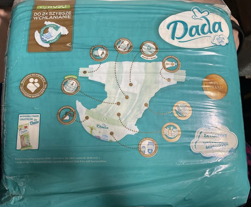 Pieluchy Dada 6 extra Large tj. powyzej 15 kg - 38 sztuk