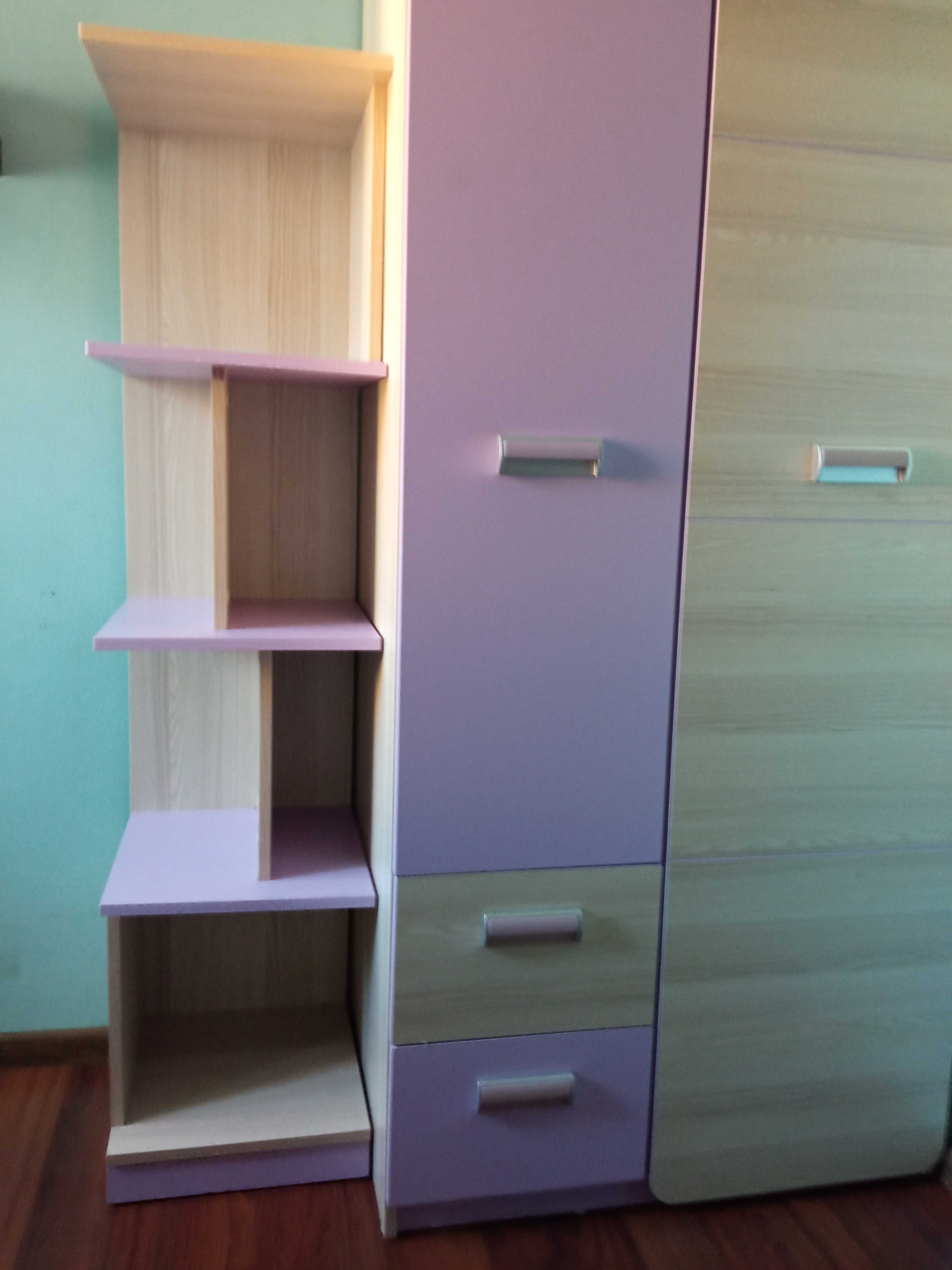 Szafa ubraniowa dziecięca Lorento jesion Coimbra/fiolet plus regał