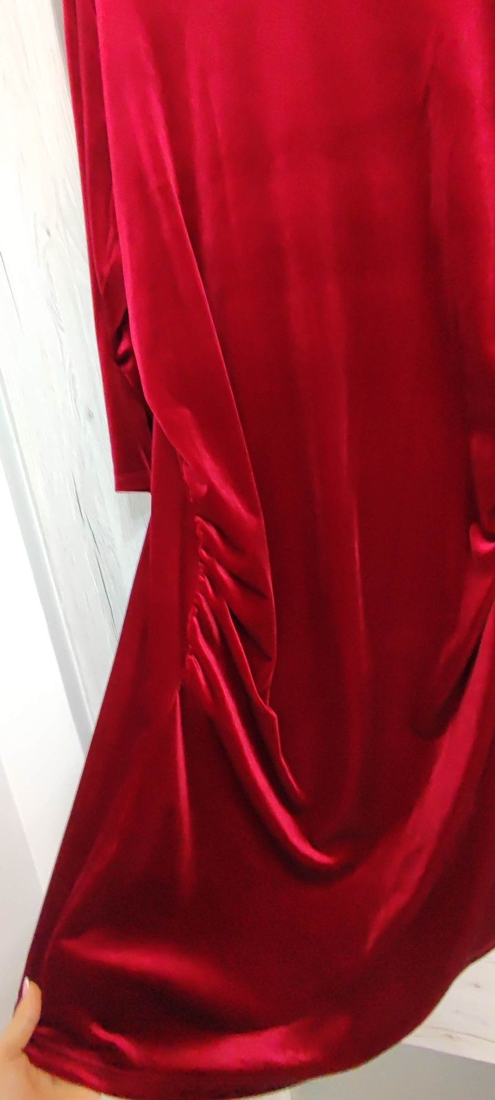 Sukienka czerwona Patti Store świąteczna marszczenia po boku