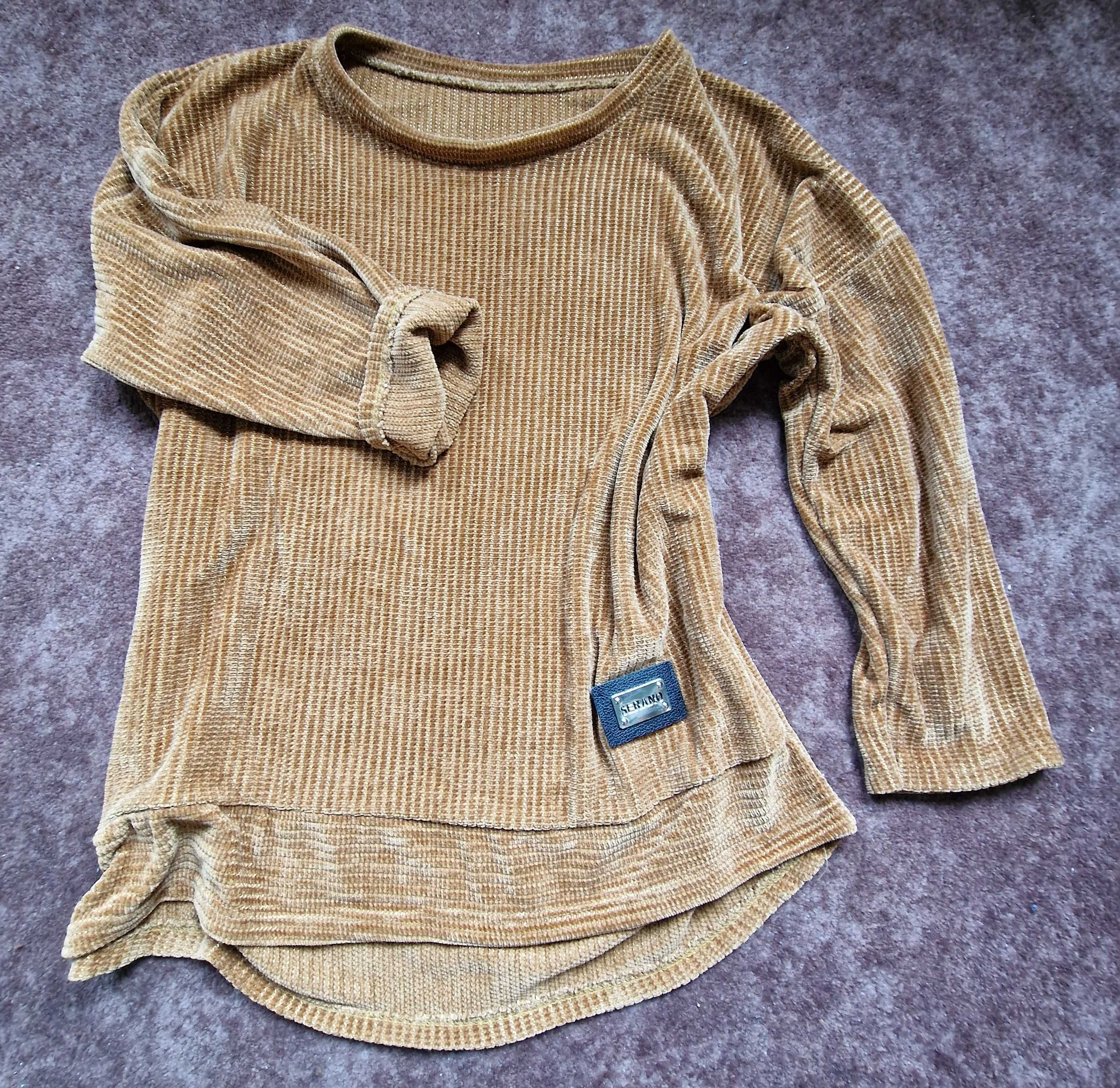 Welurowy czekoladowy sweter sweter XL, rękaw ¾