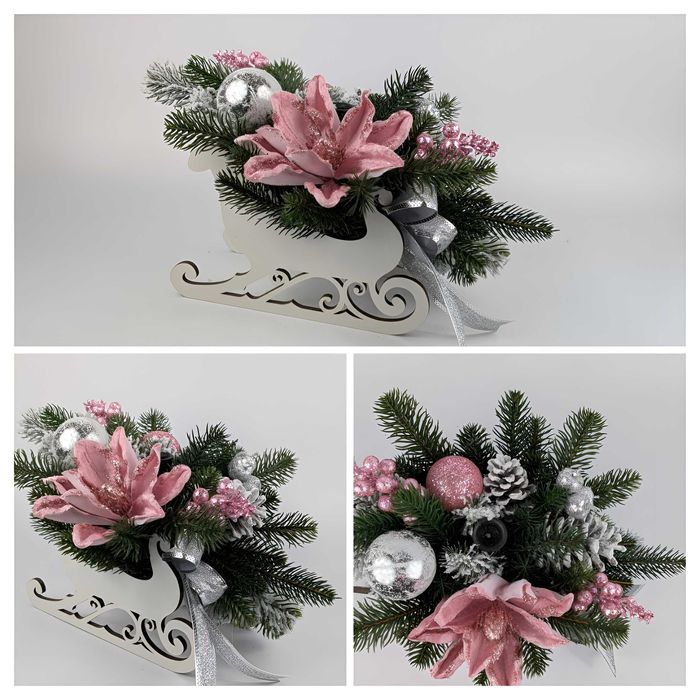 Новорічна композиція "Сани " з підсвічником і декором