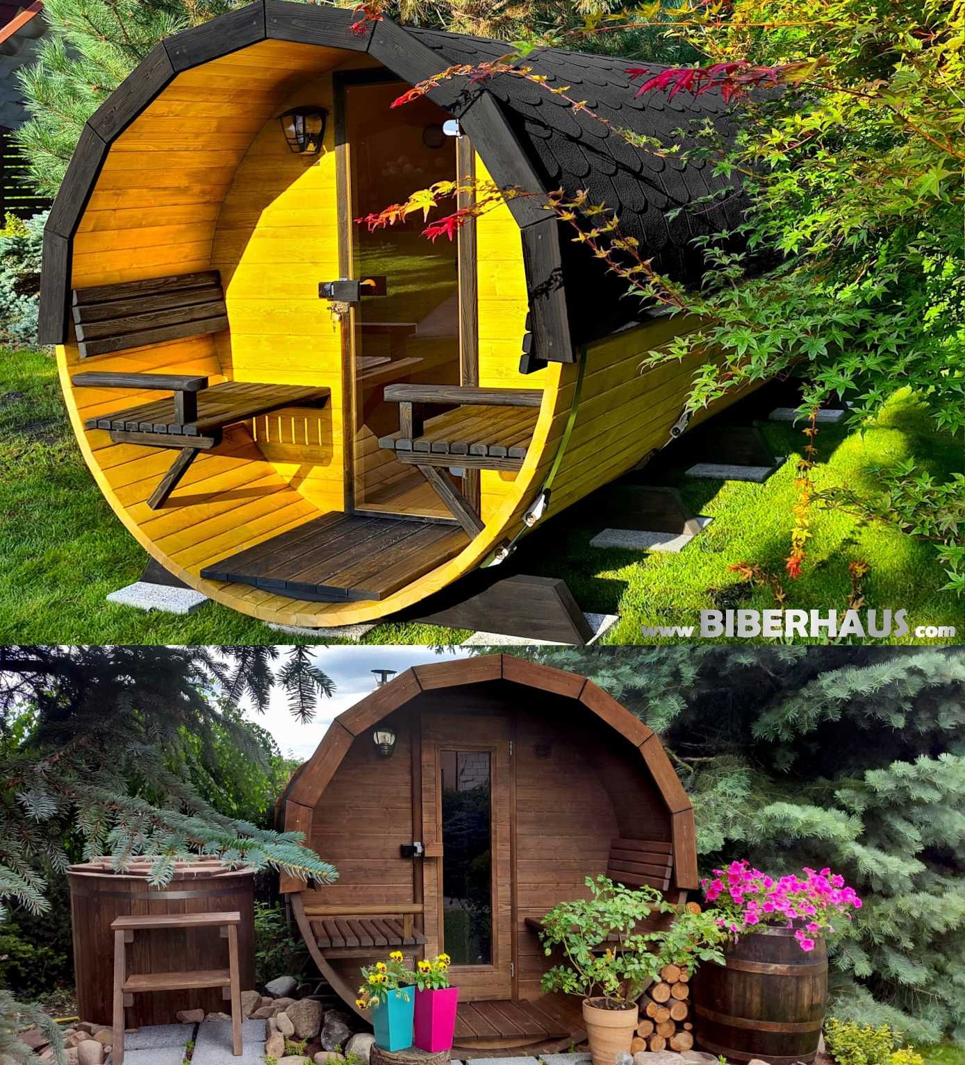 SAUNA Ogrodowa 400cm + Okno 100% + PRZEBIERALNIA + PRZEDSIONEK +Beczka