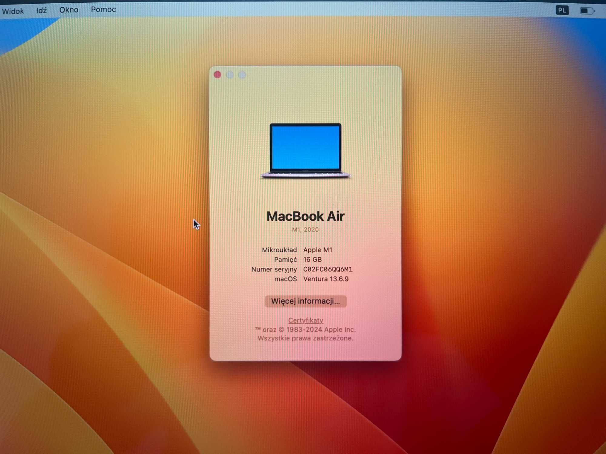 MacBook Air 2020, M1, 13.3 cala, 16GB/SSD512GB