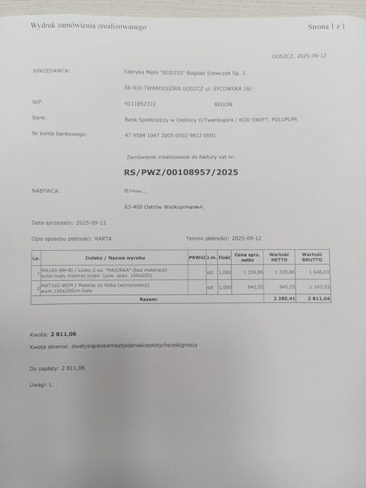 Łóżko do sypialni