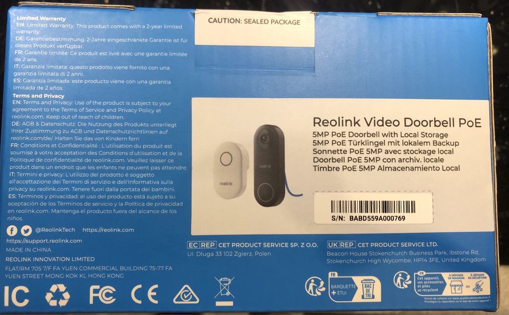 Reolink Video Doorbell PoE 5MP 2K+ Smart Video Doorbell wifi