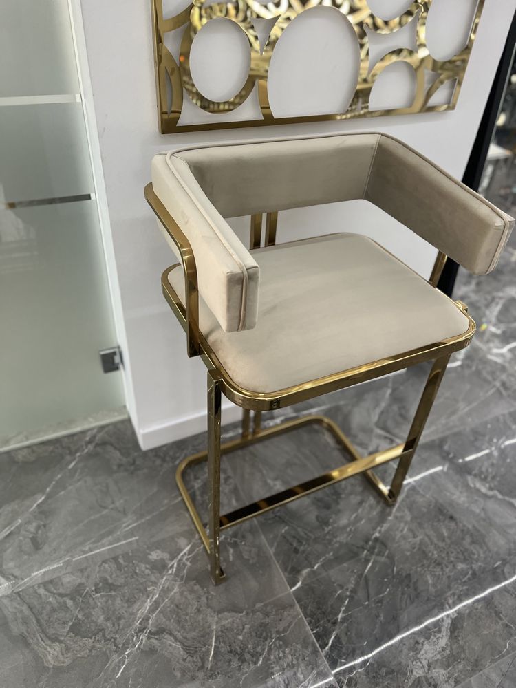 Złoty hoker nowoczesny krzesło barowe beżowe PREMIUM Glamour