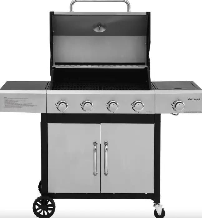 Газовий гриль  BBQ Hanseatic нержавійка 4 конфорки + плитка, чавун