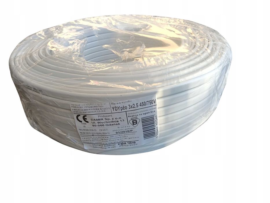 Miedziany przewód Damir 3x2,5 mm² 1m, płaski, 450/750V,certyfikat