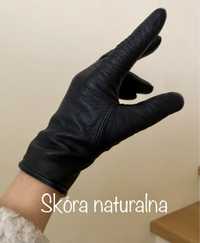Rękawiczki skórzane czarne pięciopalczaste ocieplane damskie XS