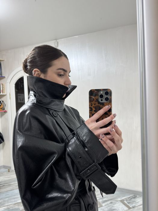 Стильний шкіряний тренч Zara кожанный плащ