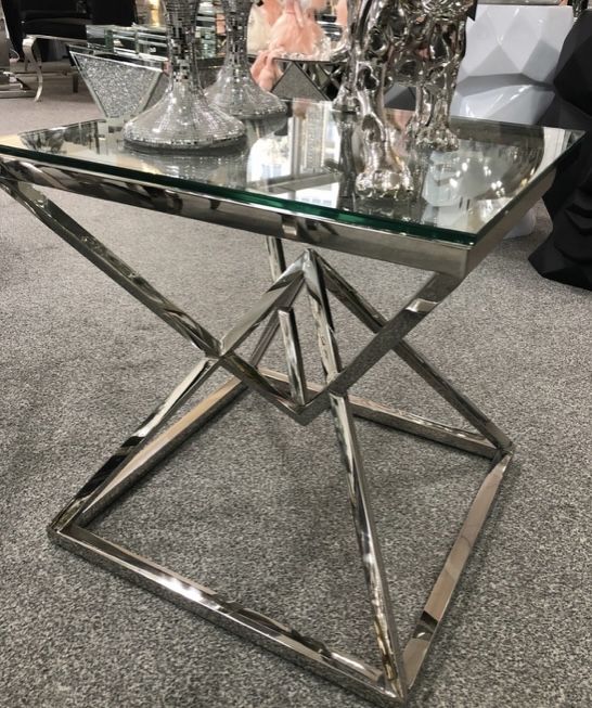 Stół ciezki stal nierdzewna połysk lustrzany  metal szkło hartowane