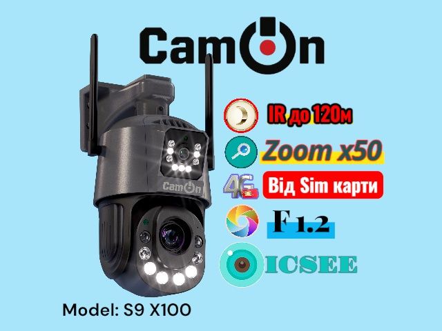Камера 4G з оптикою та нічним баченням до 120м. AI, 6Мп, ICsee, нагляд
