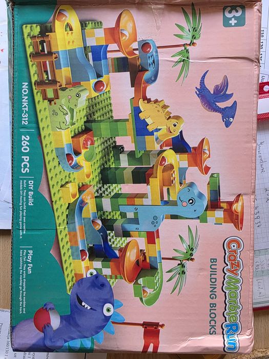 Klocki - tor kulkowy, dinozaury