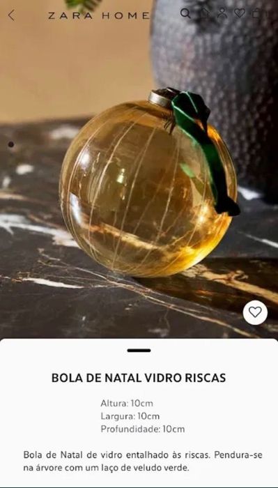 Bola de Natal Vidro Riscas Zara Home