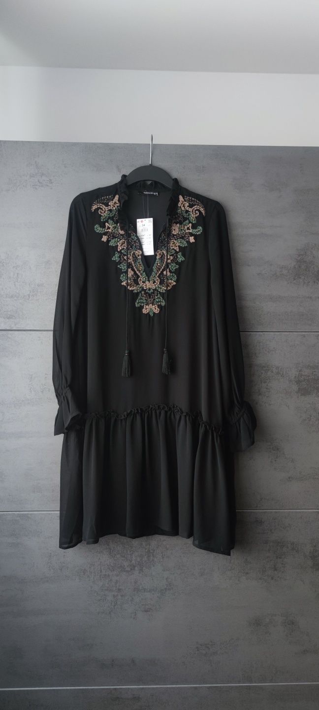 Sukienka + halka NOWA z metką XS 34 S 36 Reserved długi rękaw, czarna