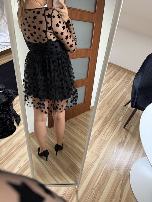 Sukienka damska czarna w gwiazdki tiulowa S/M