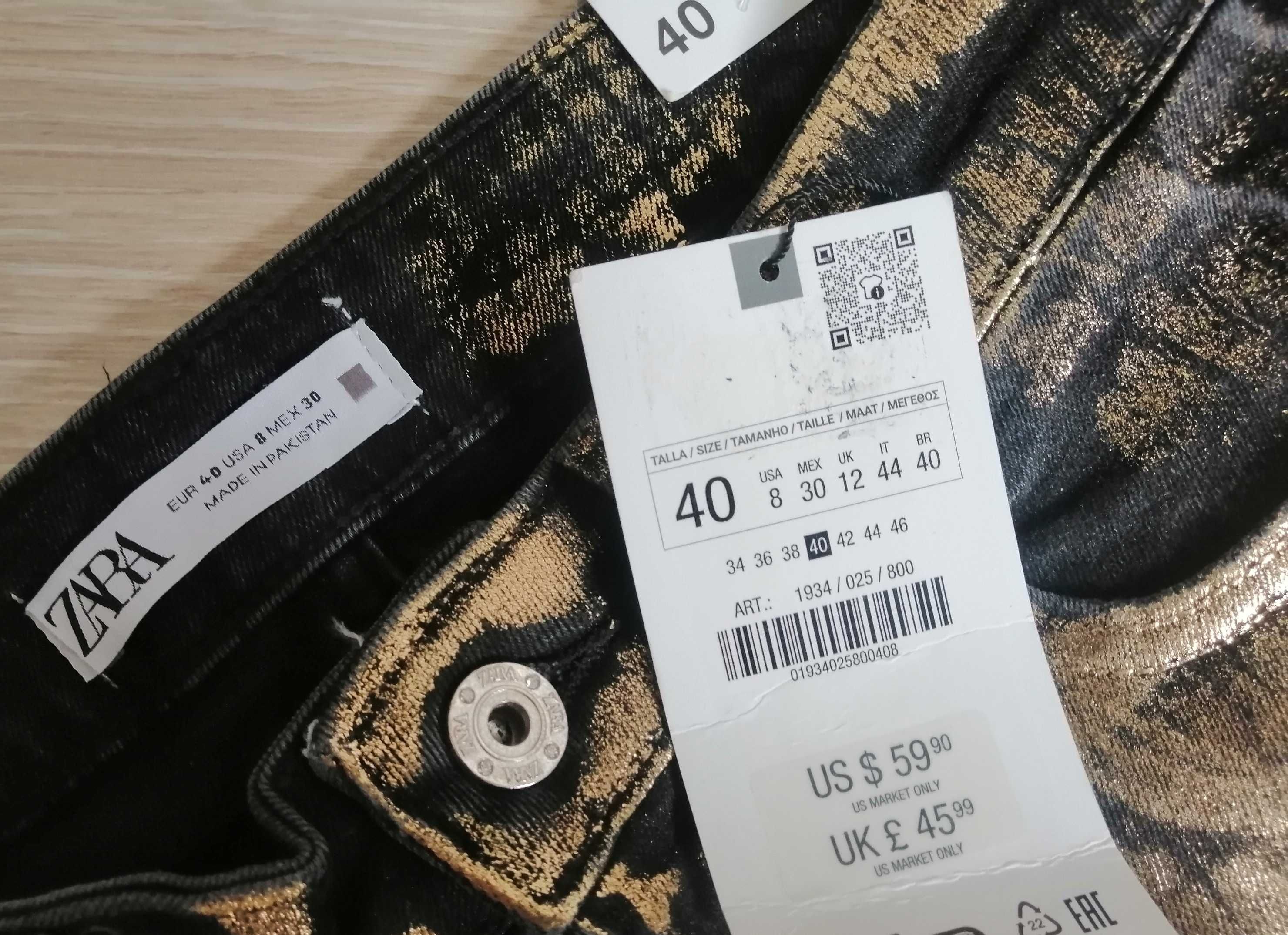 Джинсы zara евро 36 xs - s, 40 m-л стрейч металлик золото