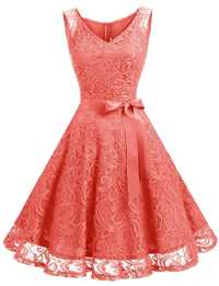 Łososiowa sukienka koronkowa roz.XS