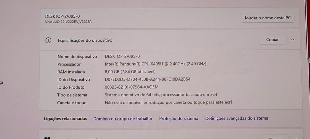 ASUS 22" All in One V222FA 10 geração, 12GB, 256GB