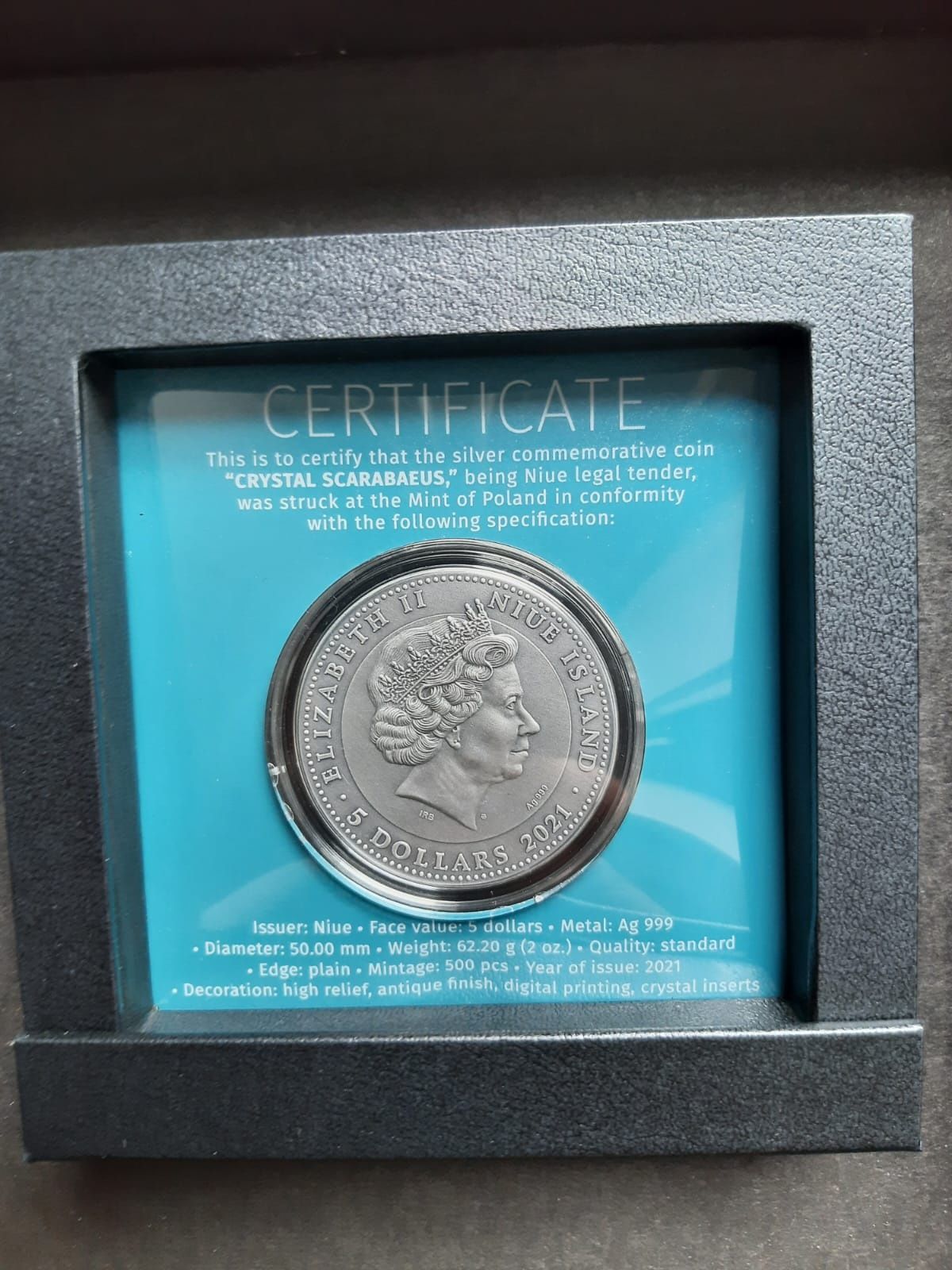 Skarabeusz Kryształowy 5$ moneta kolekcjonerska