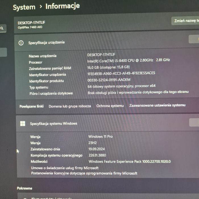 Komputer Dell OptiPlex 7460 AIO