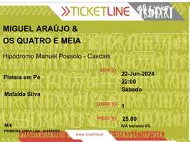 3 Bilhetes concerto Miguel Araújo e Quatro e Meia