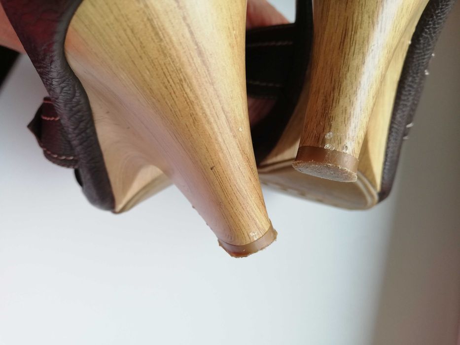 klapki damskie na koturnach na platformie 36,5 sandały 100% skóra brąz