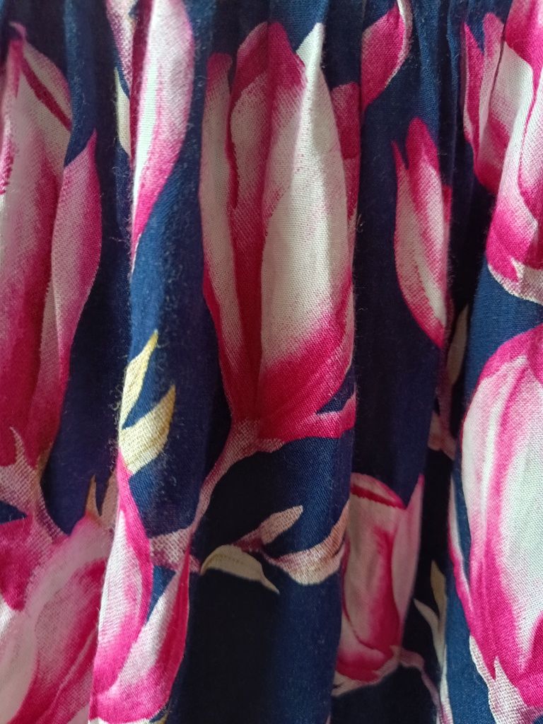Przepiękna spódnica maxi z kieszeniami print kwitnąca mangolia r. XL-3