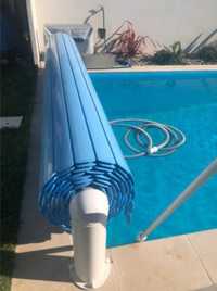 cobertura de segurança elétrica piscina, laminas azuis 3,5x3m