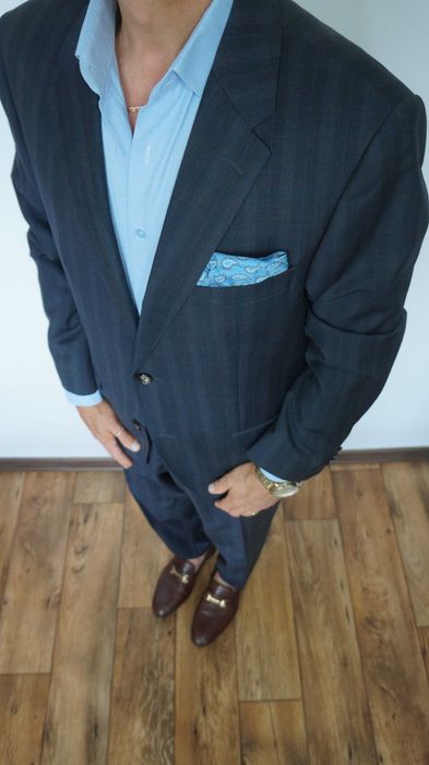 Garnitur Tommy Hilfiger Wełna Rozmiar 25 (M) Granatowy Krata Fit