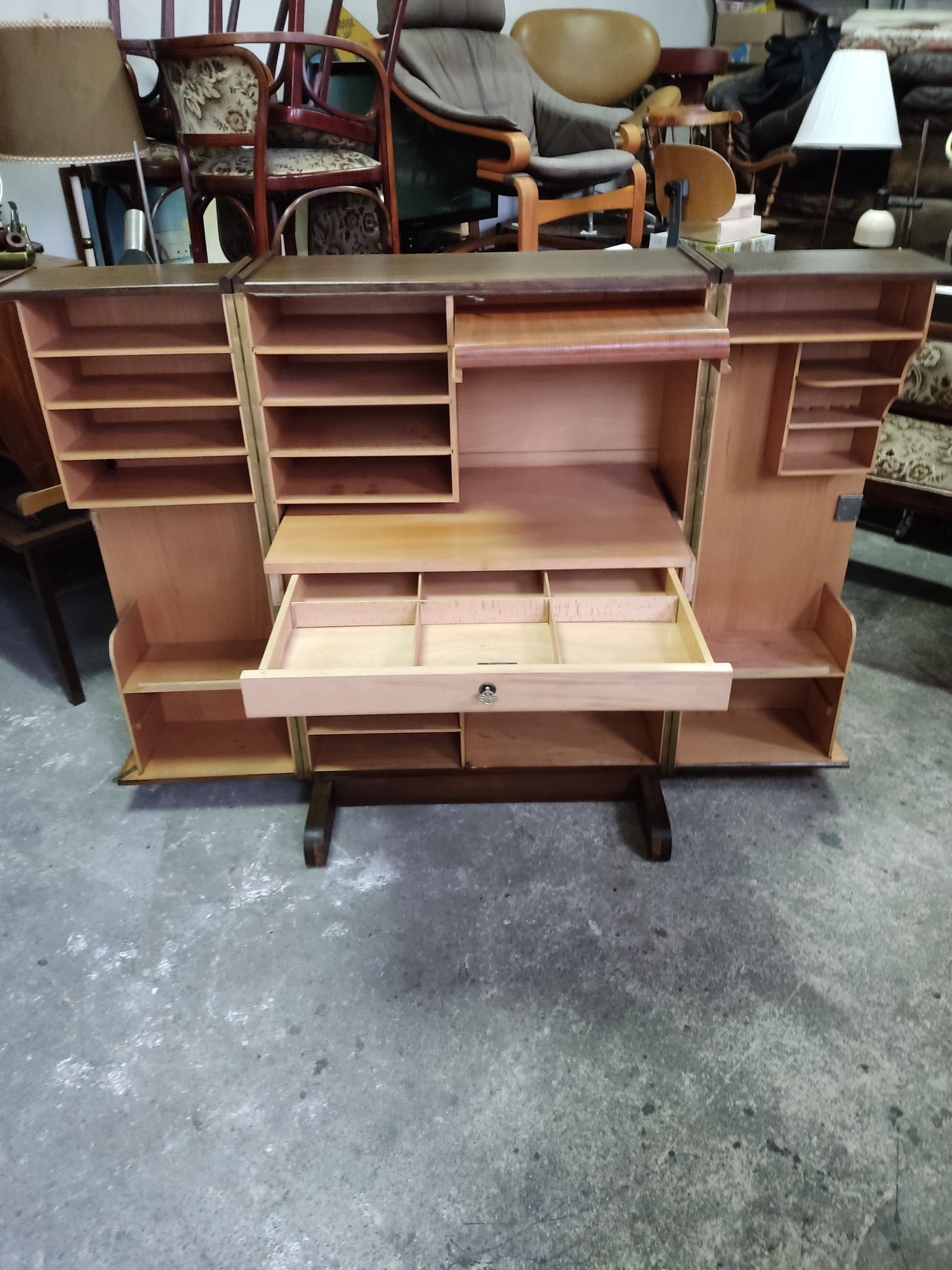 Gabinet biurko Magic Box lata 50te Niemcy sekretarzyk vintage retro