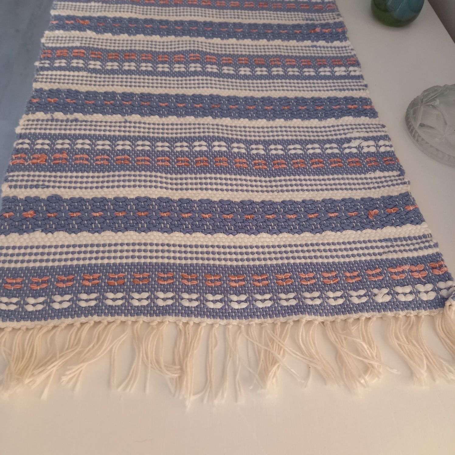 Ekskluzywny kilim kilimek błękitny bawełna obrus obrusik makata handma